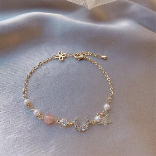 Simple Elegant Star Moon Pearl Bracelets For Women Fashion Japanese and Korean Jewelry Cute Bow Bangles