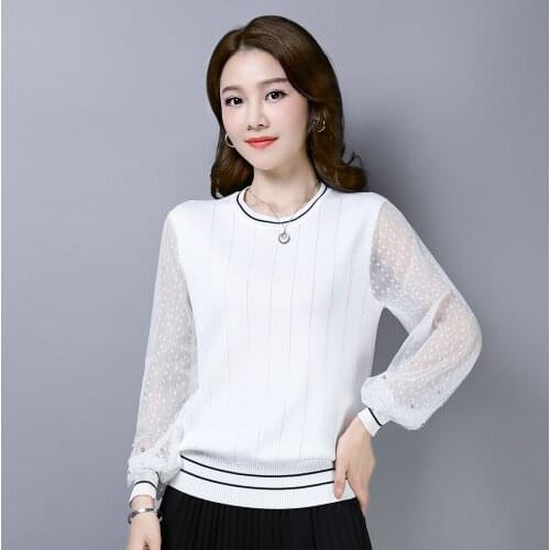 Spring New Womens Pullover Sweater Long Sleeve Round Collar Knitted Top Female Stripe Lace Elegant Thin Fashion Sweaters H9344