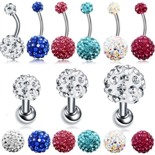 1PC Steel Crystal Ball Belly Piercings Navel Earring Piercing Ear Helix Cartilage Tragus Piercings Body Jewelry Sexy Women Gifts