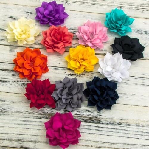 120pcs/lot 3.6" 13Colors Hair Clips Double-Layer Lotus Flower For Girls Hair Accessories Winter Fabric Flowers For Headbands DIY