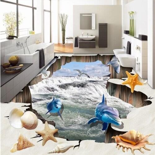 Beibehang 3d flooring wall mural wall paper pvc self adhesive wallpaper custom Falls Shell Beach 3d floor tiles for bathrooms