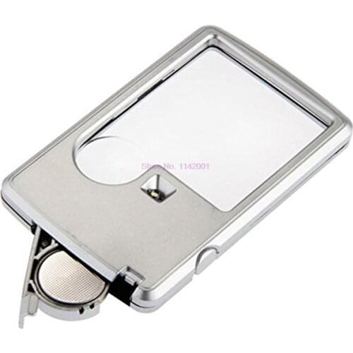50pcs 3X 6X Magnifier Card Eye Loupe Magnifier Glass Square Microscope With LED Light Leather Case For Jeweler Glass
