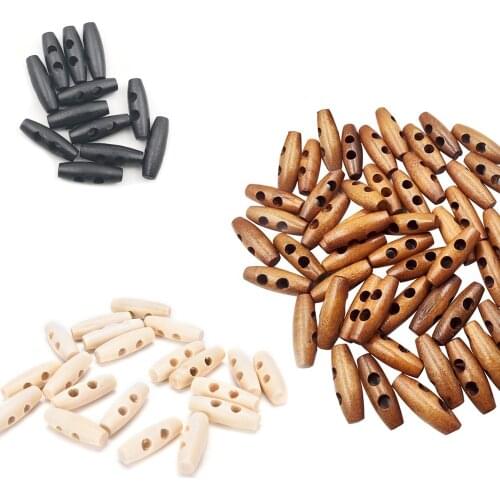 50Pcs/pack Wood Sewing Horn Toggle Buttons 2 Holes Sewing Buttons For Coats Sweater Sewing Crafts Decor 3 color
