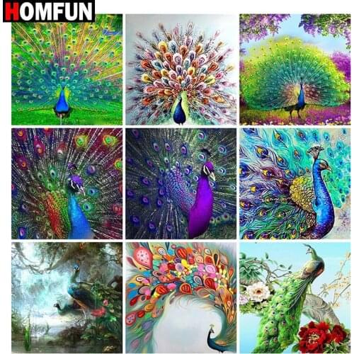 HOMFUN Diy 5d Diamond Painting "Peacock landscape" Cross Stitch Square Round Diamond Embroidery Handwork Rhinestone Art