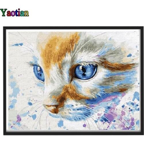 Full Drill 5D Diy Diamond Painting Cross Stitch Kits Watercolor Animal Cat Diamond Embroidery Handicraft Mosaic Decor Pictures