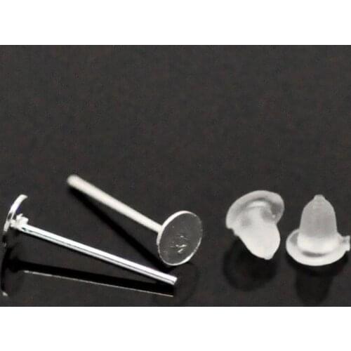 Free Shipping 1000pcs Silver Plated Earring Post (nickel safe) W/ Stoppers 13x4mm Jewelry Findings