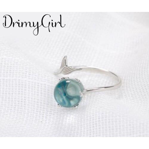 Boho Gothic New Blue Fish Tail Rings For Women Men Jewelry Birthday Gift Romantic Wedding Engagement Drop Shipping