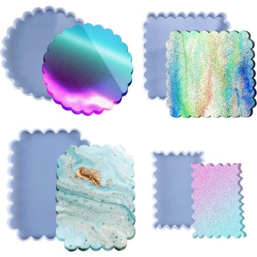 Big Tray Silicone Mold Sweet Home Fluid Artist Making wave round square tea Coaster UV Epoxy Resin Molds Art Supplies
