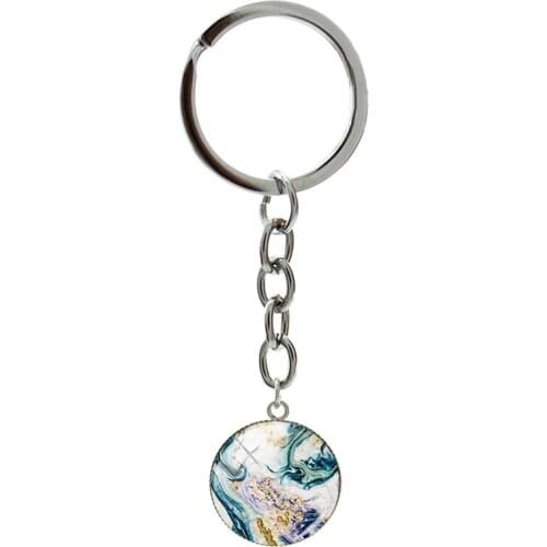 Colorful Quicksand Abstract Painting Chains Keychain 20mm Round Sand Picture Glass Ring Key Mini Jewelry For Artist