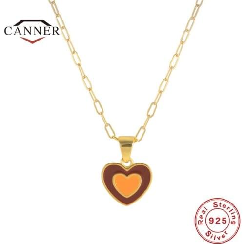 CANNER Real 925 Sterling Silver Heart Pendant Paper Clip Chain Necklace for Women Party Wedding Clavicle Chain Necklace Jewelry