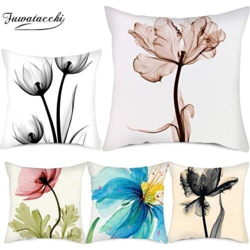 Fuwatacchi Ink Painting Pattern Gift Pillow Case Lovely Flower Cushion Cover for Home Sofa Decorative Throw Pillow Cover 45*45cm