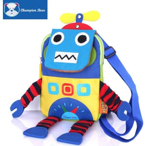 Rucksack Infant Children Bag New Toddler Kid Anti Lost Messenger Bag Baby Boy Cotton Cartoon Machine Robot Toys Preschool Bag