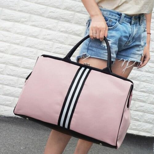 Women Overnight Weekend Fitness Bag Ladies Stripe Yaga Big Travel Bag Light Men Foldable Outdoor Bags Korean 2021 XA37WB