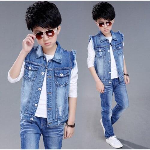 Boys Denim Vest Spring Autumn Baby Boy Jeans Jacket Casual Outerwear Children Clothing Teens Waistcoats Kids Vests Boys Tops