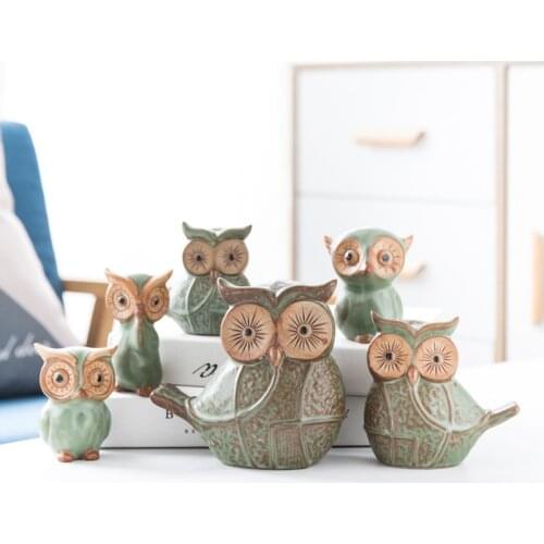 European Style Retro Kiln Glazed Owl Family Creative Cute Bird Home Decoration Bonsai Bronze Home Decoration Accessories Modern