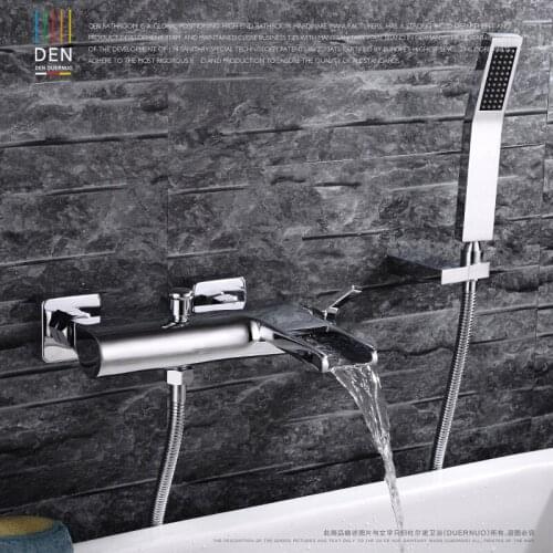 Chrome Wall Mounted Bathroom Faucet Bath Tub Mixer Tap With Hand Shower Head Shower Faucet hot and cold waterfall brass torneira