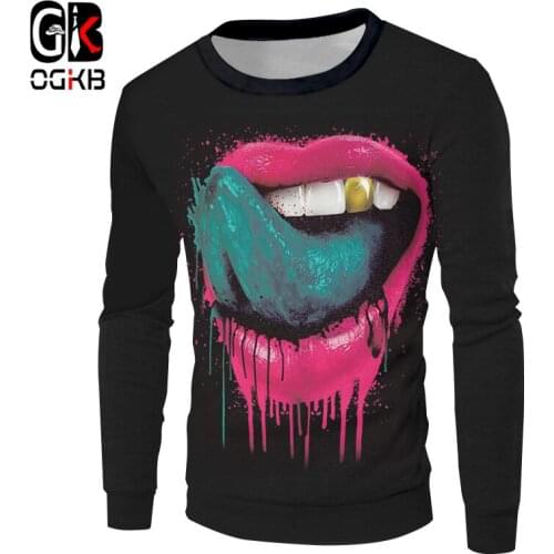 OGKB Man Hiphop Streetwear Punk Style O-neck Sweats New Harajuku Women/mens 3d Print Green Tongue Sweatshirt Hoodies Plus 5xl