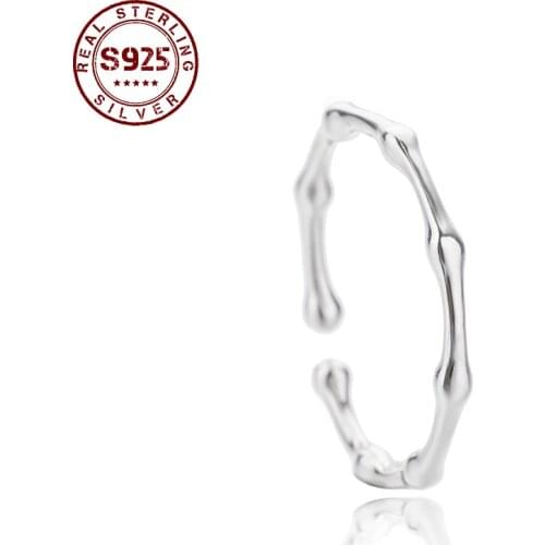 Real 925 Sterling Silver Ring for Women Simplicity Art Opening Resizable Slub Creative Unisex Branch Ring Jewelry Accessories