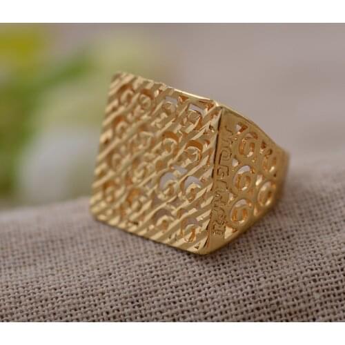 Trendy 24 k Solid Yellow Fine Gold Color Ring Women Girl Wedding Ladies Man Couples Ring