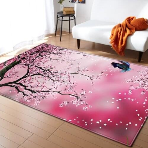 Nordic Carpets Soft Flannel 3D Cherry Blossoms Printed Area Rugs Parlor Mat Rugs Anti-slip Large Rug Carpet for Living Room