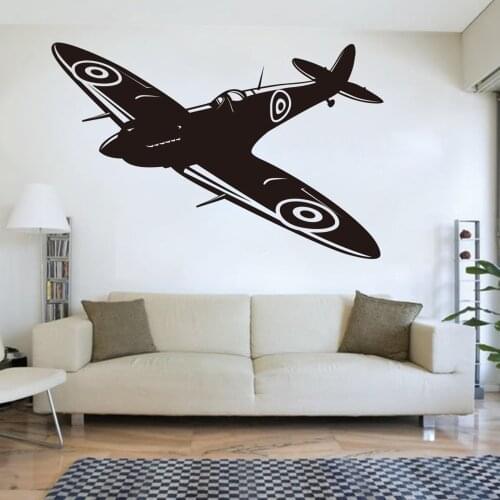 Spitfire Jet Wall Decal Kids Room British Fighter WW2 Aircraft Plane Airplane Biplane Wall Sticker Military Vinyl Bedroom Decor