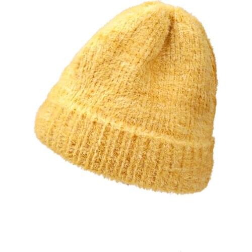 Yellow Womens Winter Hat Knitted Warm Soft Trendy Elegant All-Match Cat