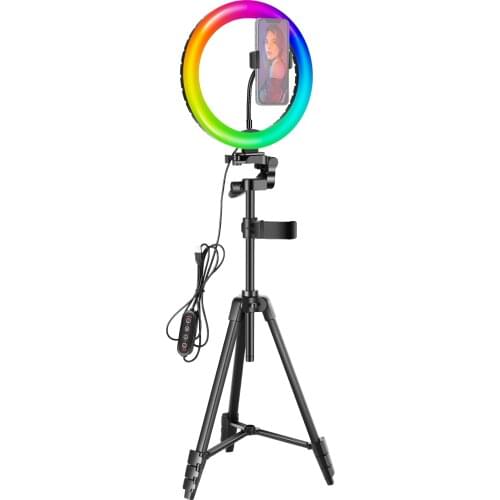 Neewer 10-inch RGB Ring Light Selfie Light Ring with Tripod Stand & Phone Holder, Infrared Remote Control, Dimmable 16 Colors