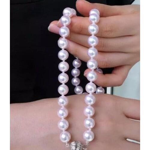 Rare fine 7-8mm White Unusual Pearl Necklace disc Clasp 18 "