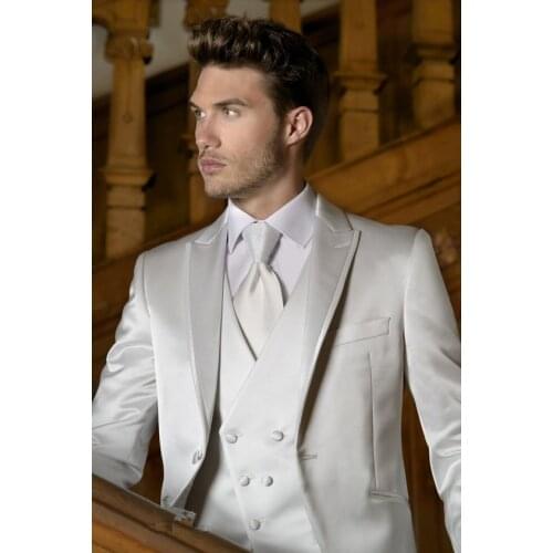 Latest Coat Pant Designs Italian White Satin Double Breasted Men Suit Slim Fit 3 Piece Classic Tuxedo Custom Groom Suit Vestidos