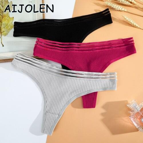 AIJOLEN Solid Color Threaded Cotton Panties Womens Sexy Thong and G String Mesh Stitching Ladies Underwear Soft Underpants