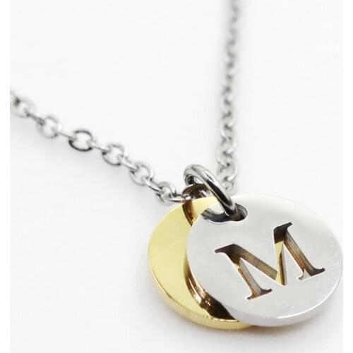 Stainless Steel Alphabet M 6pcs Initial Necklace Pendant Women Men Jewelry Stainless Steel Round Coin Letter Necklace Jewelry