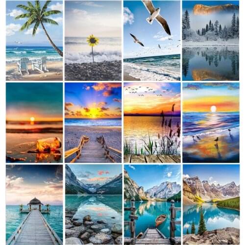 Landscape Mosaic Diamond Art Seascape Beach Handmade Paint 5D Diy Arts Crafts for Adult Jewel Cross Stitch Embroidery