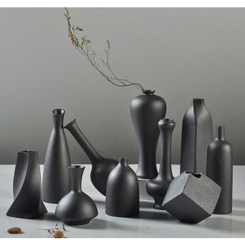 Simple Home Accessories Ornaments European Frosted Black Ceramic Vases Flower Insert Crafts Decoration