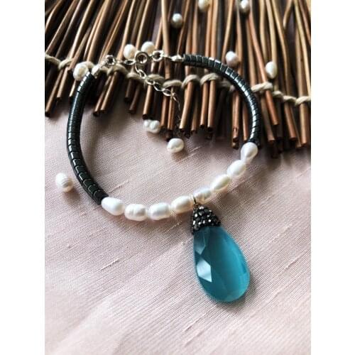 Dr Stone Luxury collection with Cat 'S Eye, Pearl and Hematite Stone 925 Sterling Silver Women Handmade Bracelet LXDR3