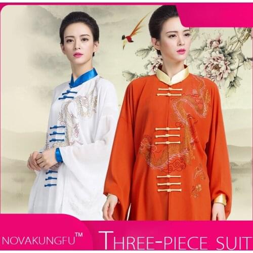 Embroidered spring and autumn Tai Chi suit womens three-piece performance suit new style Tai Chi practice suit Chinese style