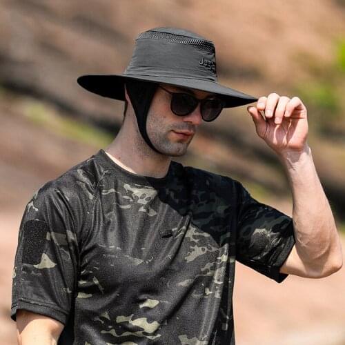 Brand Summer Sun Hat Men Patchwork Mesh Breathable Bucket Hat Adjustable Size Nylon Big Brim Sun Protection Outdoor Men Cap
