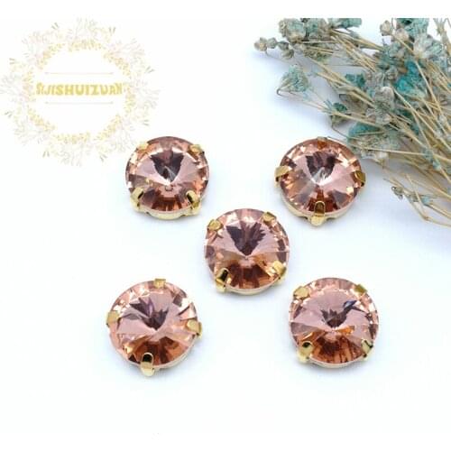 Water red Round Glass Crystal sew on rhinestones with gold claw Diy wedding dress accessories Free shipping