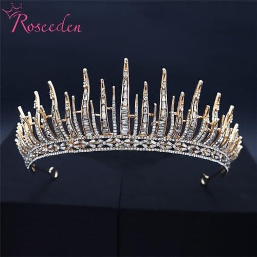 Rhinestone Crystal Silver Color Queen Big Crown Women Beauty pageant Bridal Tiara Wedding Hair Jewelry Accessories RE4063
