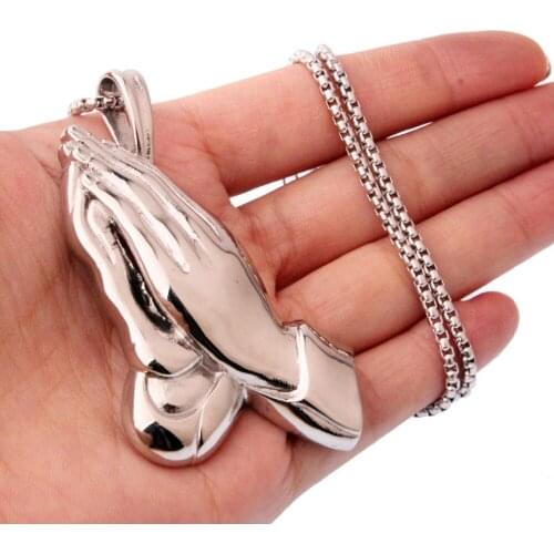 Top Design Stainless Steel Silver Color Polished Prayer Head Mens Unisexs Pendant Necklace Free Box Chain 24" Fashion Jewelry