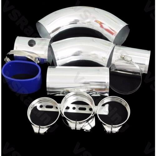 Universal 76mm 3 inch Cold Air Aluminum Air Intake Pipe Intercooler Air Filter Pipes With Silicone Hose Connector