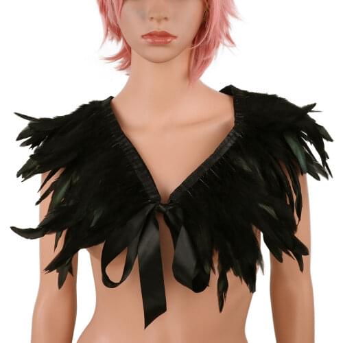 Victorian Real Natural Feather Shrug Shawl Shoulder Wrap Cape Gothic Collar Punk Stage Performence Halloween Party Costume