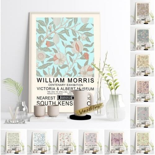 William Morris Flower Fabric Designs Exhibition Poster Arts Crafts Movement Canvas Painting Floral Pattern Minimalist Home Decor