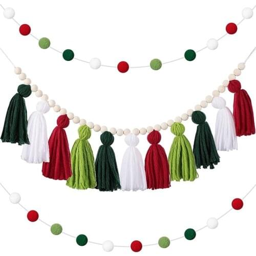 Uclio Boho Tassel Garland Tassel Wall Hanging Decor Pastel Tassel Banner With Wood Beads And 2 Pieces Colorful Pom Pom