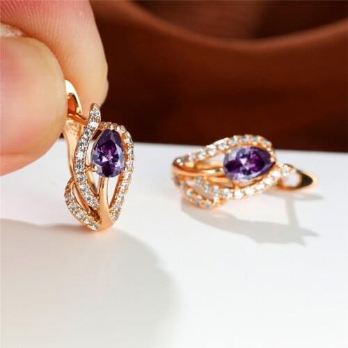 Boho Female Rainbow Zircon Stone Earrings Cute Gold Color Leaf Clip Earrings For Women Luxury Crystal Geometry Wedding Earrings