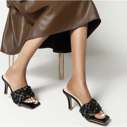 High Thin Heels Round Toe With Metal Decoration Summer Mature Sexy 2021 New Arrivals Hot Sale Big Size 46 Woman Mules Shoes