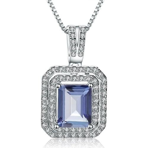 Gems Ballet 925 Sterling Silver Emerald Cut 2.05Ct Natural Iolite Blue Mystic Quartz Necklace & Pendant For Women Fine Jewelry