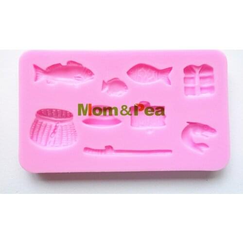 Mom&Pea 0179 Free Shipping Fishing Shaped Silicone Mold Cake Decoration Fondant Cake 3D Mold Food Grade Silicone Mould