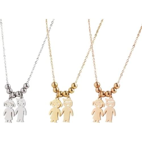 2021 Wholesale Stainless Steel Boy Girl Kids Pendant Necklace Women Child Beads Necklace Family Jewelry