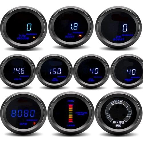 52mm Car Digital Turbo Boost Gauge PSI BAR Water Temp Oil Temp Oil Pressure Gauge Voltmeter Tachometer Rpm gauges Air Fuel Ratio