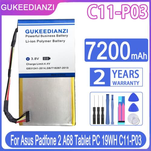 GUKEEDIANZI Replacement Battery C11-P03 7200mAh For Asus Padfone 2 A68 Tablet PC 19WH C11-P03 Padfone2